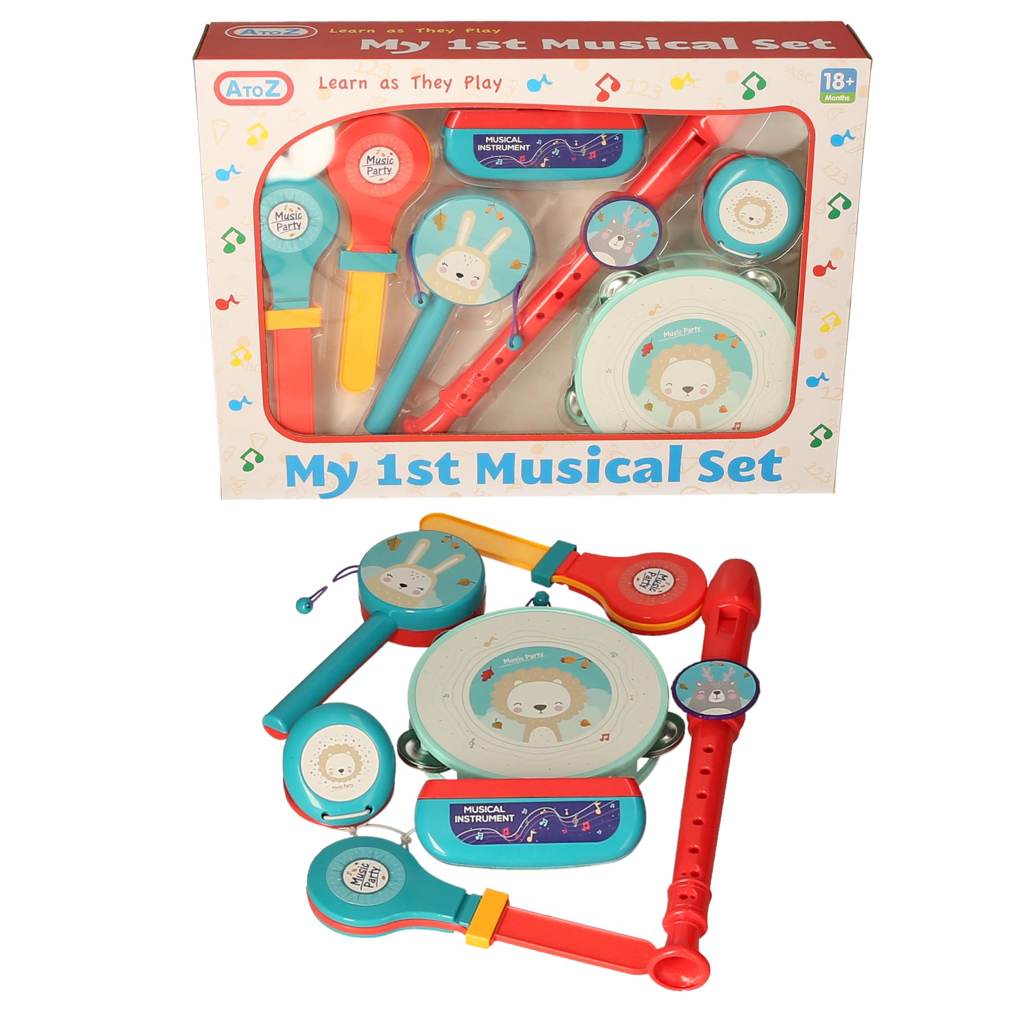 A to Z My 1st Musical Set, Baby Musical Instruments Toy Set, 18+ Months, Coral and Turquoise, Standard