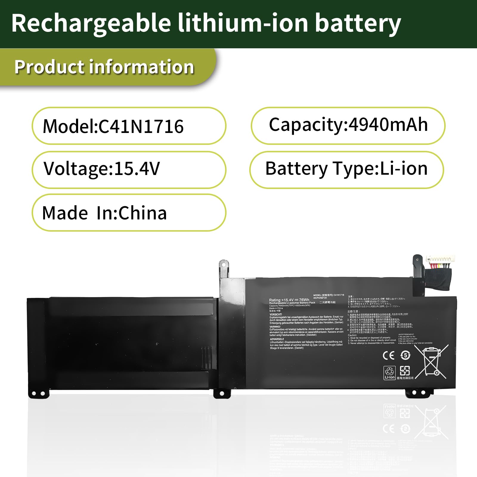 Amazon.com: 7xinbox 15.4V 76Wh C41N1716 C41PQPH 4ICP4/59/134