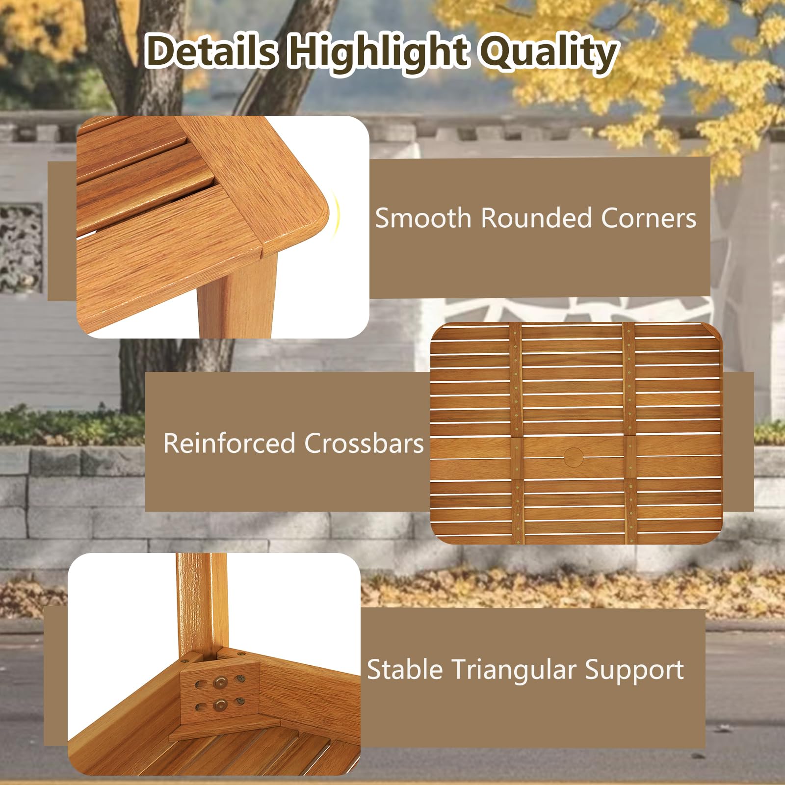 KOMFOTTEU Gartentisch mit 5 cm Schirmloch, Esstisch aus Akazienholz, Holztisch für 6 Personen, Terrassentisch für Garten, Hinterhof, Veranda (Modell 2)
