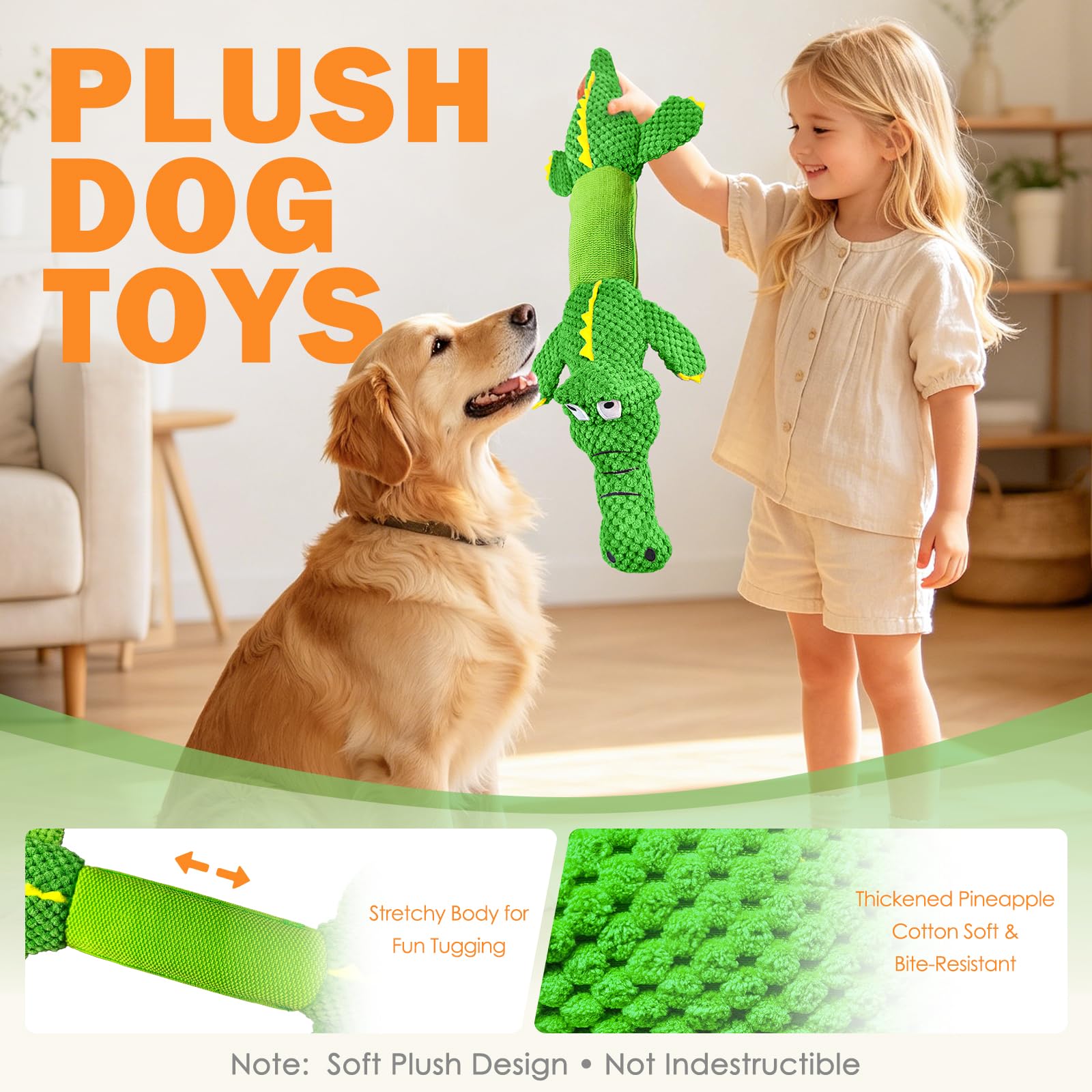 WOWBALA Hundespielzeug, Hundespielzeug Große Hunde Quietschendes Hundespielzeug Interaktives Kauspielzeug Robuster Plüsch Spielzeug Kuscheltier Hund