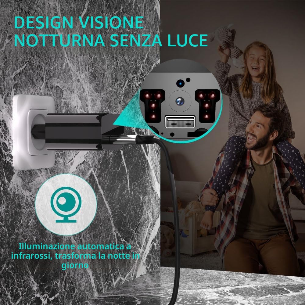 Mini Telecamera Spia nascosta 64GB Con Caricatore USB, 1080P HD, Con Rilevazione Di Movimento, Visione Notturna, Mini Telecamera Per La Sicurezza Di