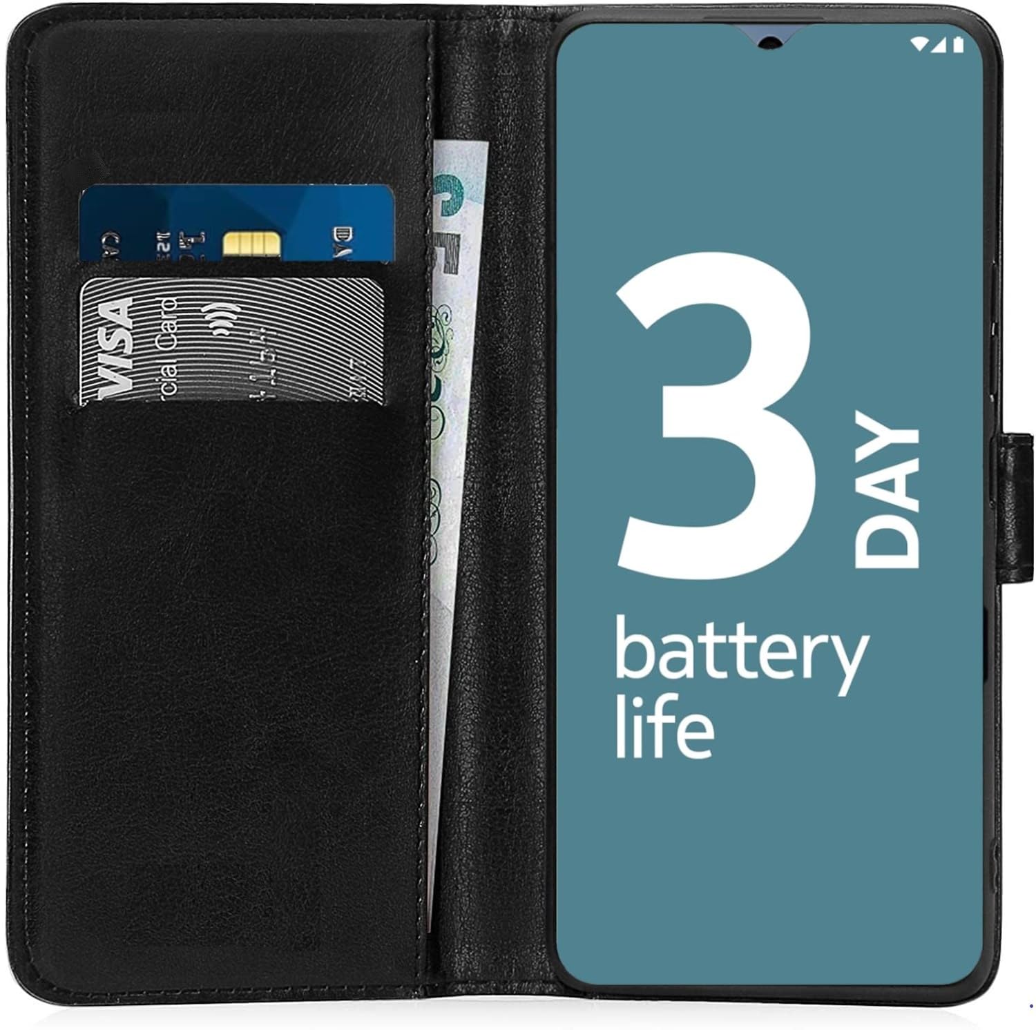 AMAZE!UK For Nokia C32 / Nokia C22 Phone Case Leather Flip Wallet Premium Shockproof Slim Book Magnetic Stand Phone Cover (Black) - Image 2