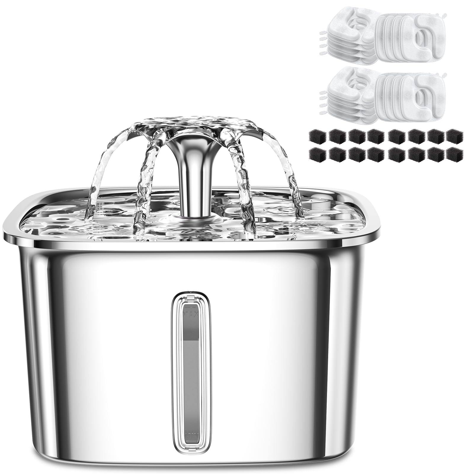 Photo 1 of **WHITE and  BLUE**Veken 95oz/2.8L Stainless Steel Cat Water Fountain & Original Design 32 Pack Replacement Filters & Sponges Set