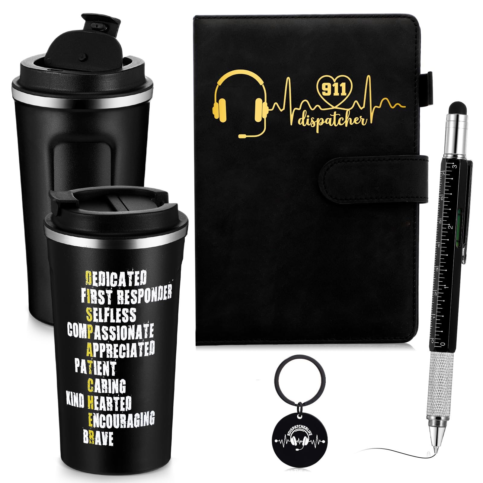 Cadeaux de reconnaissance 911 en acier inoxydable et carnet en cuir noir chic