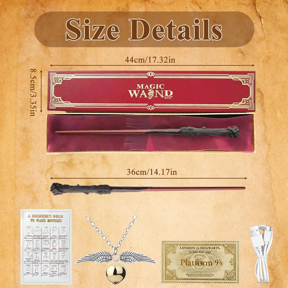 Harry P-otter Wand, 38CM Harry Light Up Wand, USB Charging Glow Magic Wand in Gift Box with Spell Card, Station Ticket - Image 2