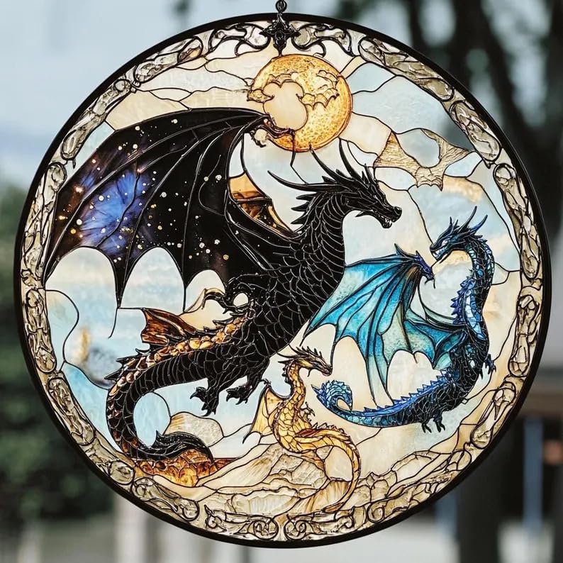 Fourth Wing Dragon Suncatcher Ornament, Tairn & Andarna Ornament for Readers, Book Lover Gift, Onyx Storm Stained Glass