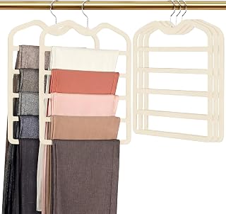 Pants Hangers Space Saving,5 Pack 5 Tier Velvet Short Neck Pants Hangers | Space Saving Velvet Hanger,Closet Organizers and Storage,Dorm Room Essentials for College Students Girls Guys,Holds Pant,Jean