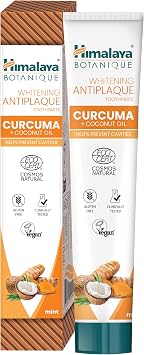 Ecocert Cosmos Natural Certified Himalaya Botanique Whitening Antiplaque Toothpaste with Organic Actives, Curcuma + Coconut Oil for Brighter Teeth | Prevents Cavities, Refreshes Breath, 75 ml