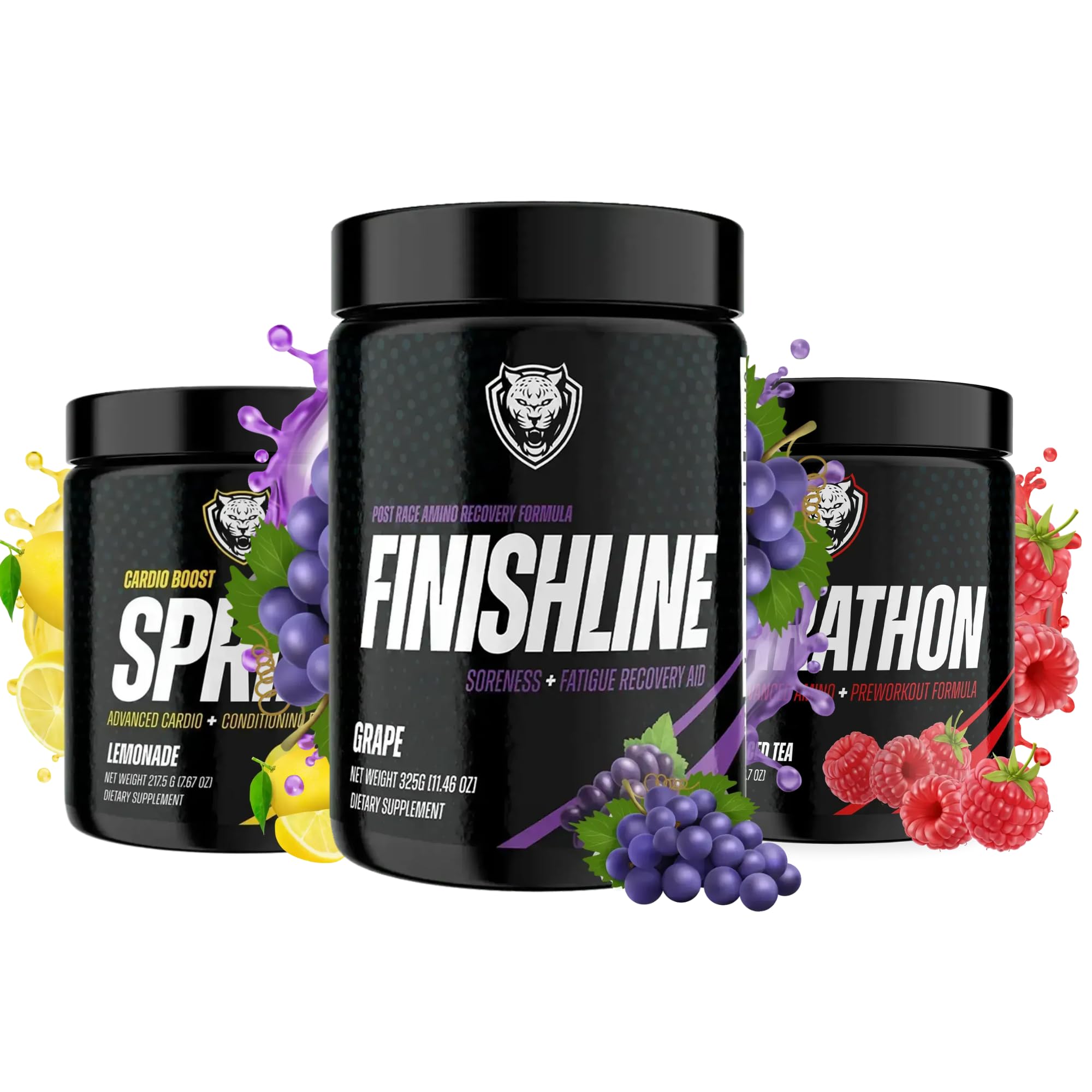 6AM Run Marathon Training Trio – Energy, Focus & Recovery Bundle (Sprint, Marathon, FinishLine) – Dietary Supplement Powder (901g, Sprint - Lemonade/Marathon (Ras. Iced Tea) / Grape)