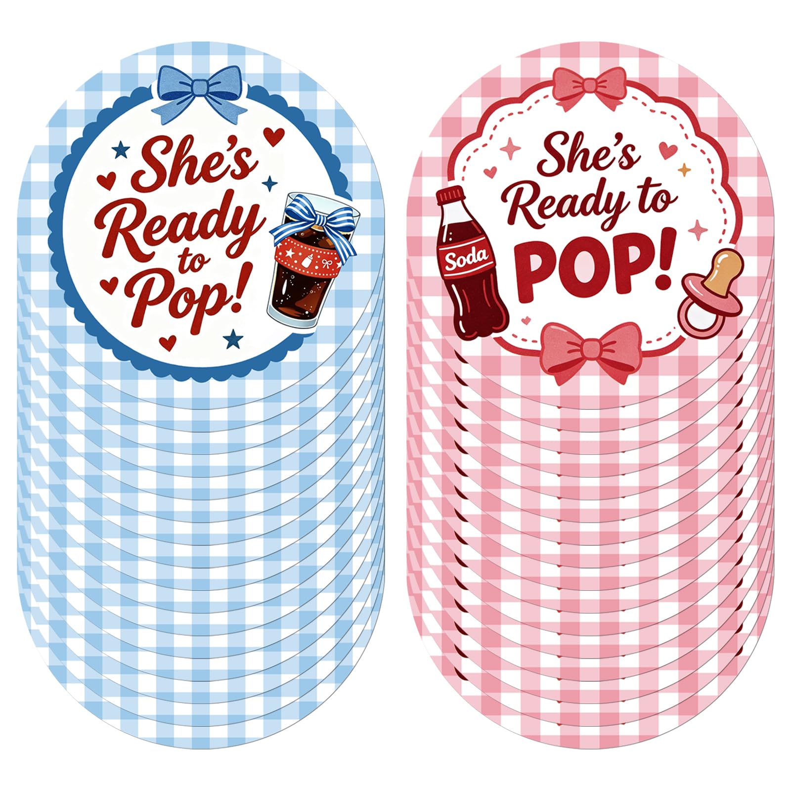 32pcs Shes Ready to Pop Baby Shower Decorations Stickers in Pink and Blue, Shes Ready to Pop Stickers for Guests Favors Supplies Gift Wrap Decorations