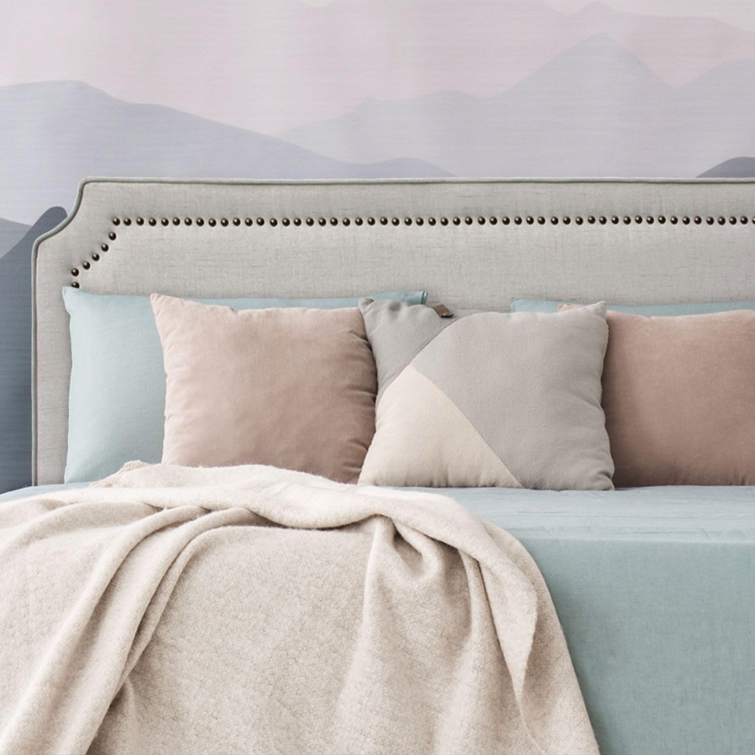 Menzzo Tête de lit Milana 140 cm en Tissu Beige – Tête de lit Chic & élégante – Compatible lit 140 cm – Design Antique‑Chic