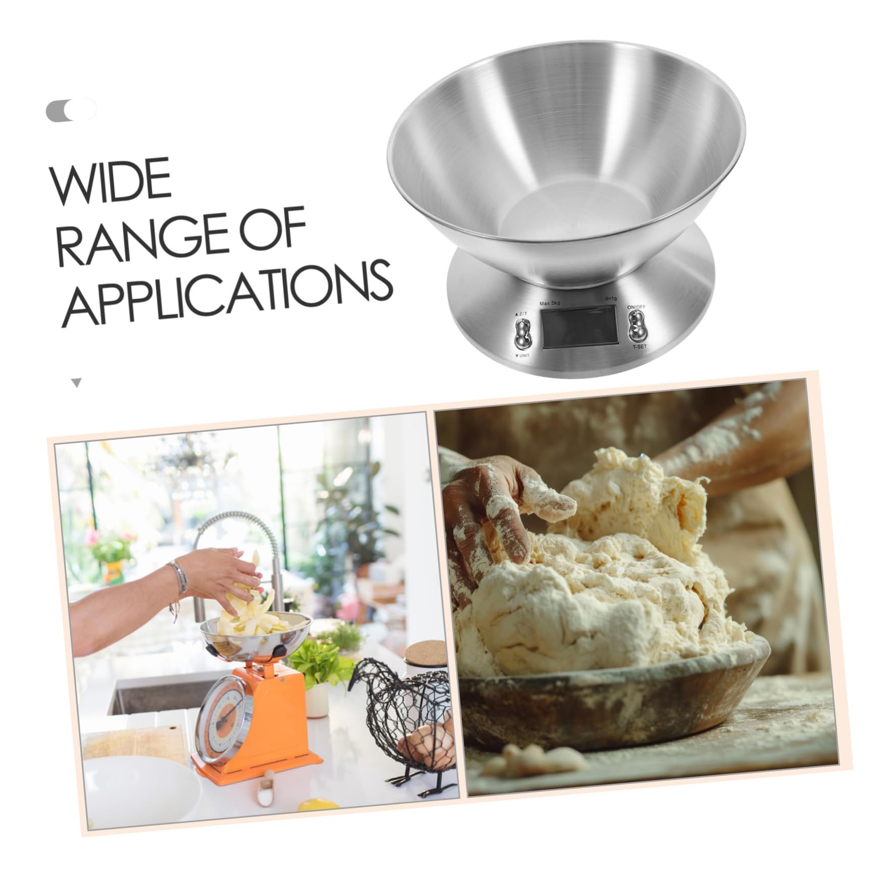 LIFKOME Báscula Digital de Cocina para Alimentos, Acero Inoxidable, 5000g, Uso en Repostería y Preparación de Comidas