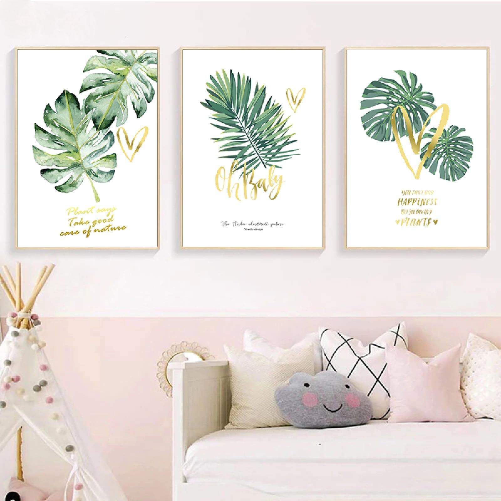 Art mural plante feuilles vertes triptyque sans cadre impression haute dfinition - 8