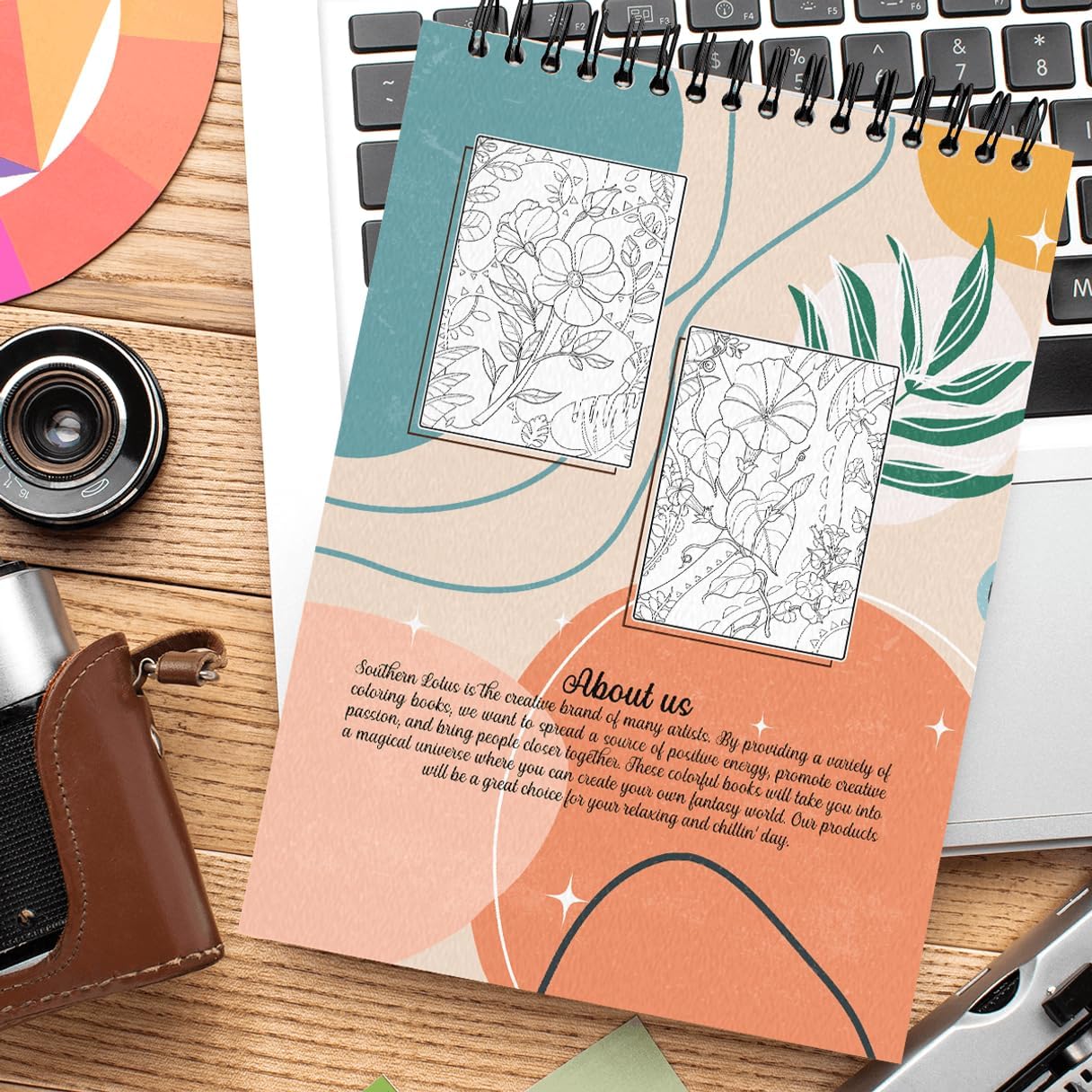 SOUTHERN LOTUS Flower Minimalist Art Coloring Book Spiral Hardcover Floral Patterns Abstract Lines Vintage Aesthetic Relaxing Large Print Pages for Adults Relieve Stress