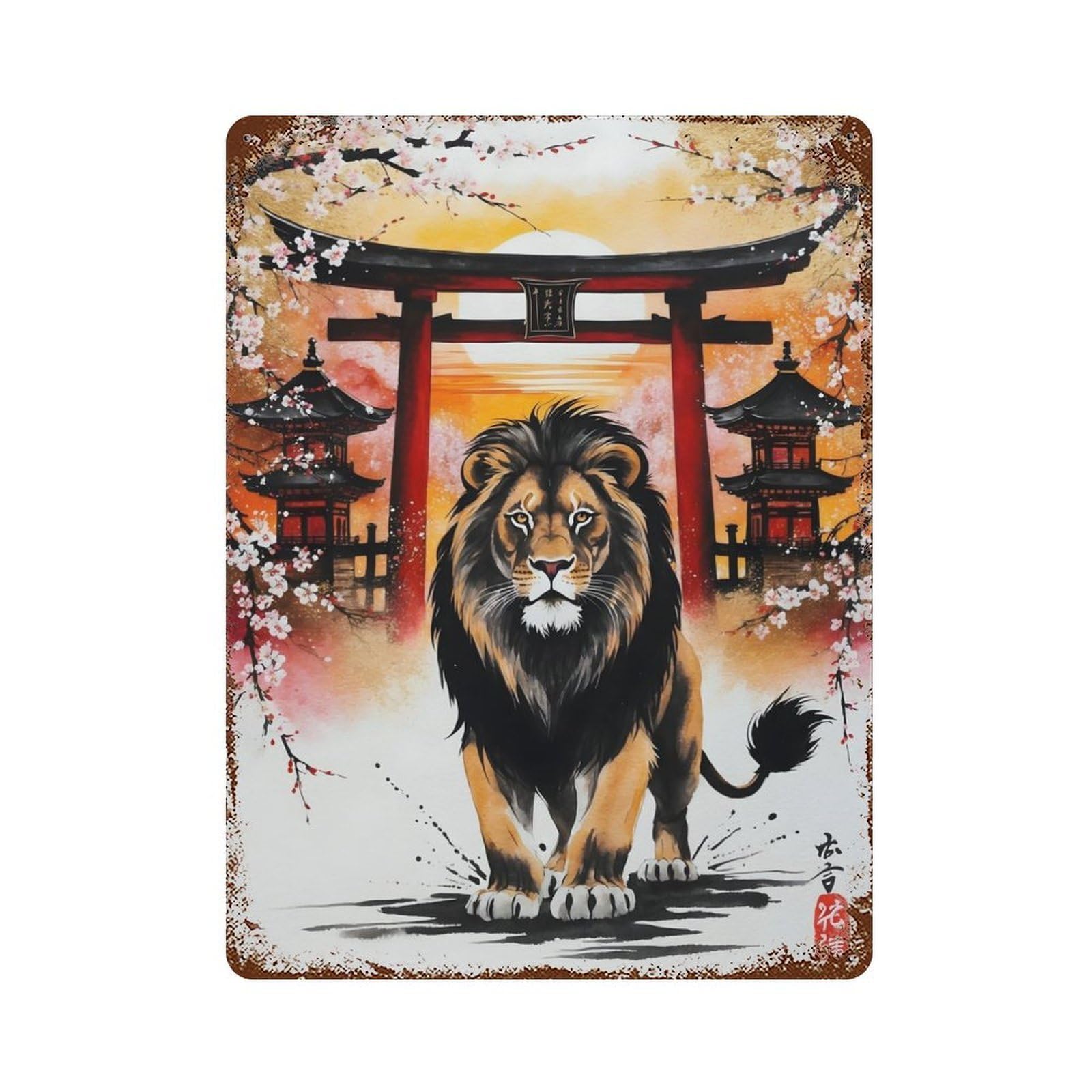 Lion Japan Painting Retro Metal Sign 15.7"x11.8", for Pub, Kitchen And Man Cave Decor, Industrial Home Decor