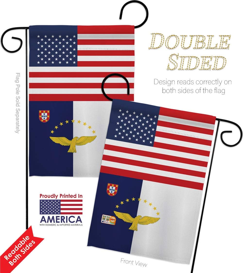 Azores US Friendship Garden Flag Set with Stand Regional USA American Alliance World Country Particular Area Small Decorative Gift Yard House Banner Double-Sided Made In 13 X 18.5