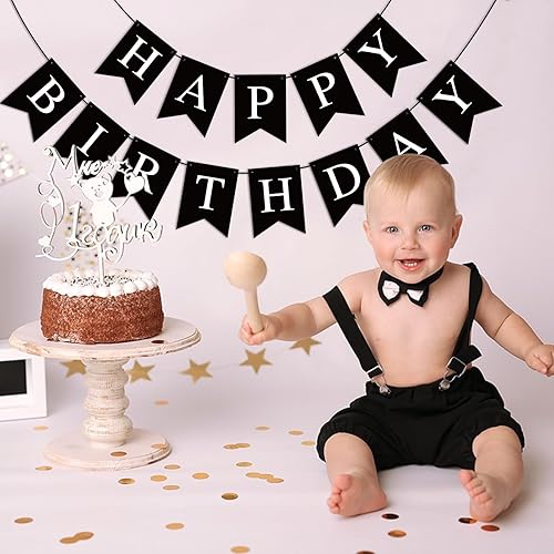 Miniatura 3 de Cartel de feliz cumpleaños negro con texto en inglés Happy Birthday para niños, niñas, mujeres, cumpleaños, decoración de fiesta de té, banderines,