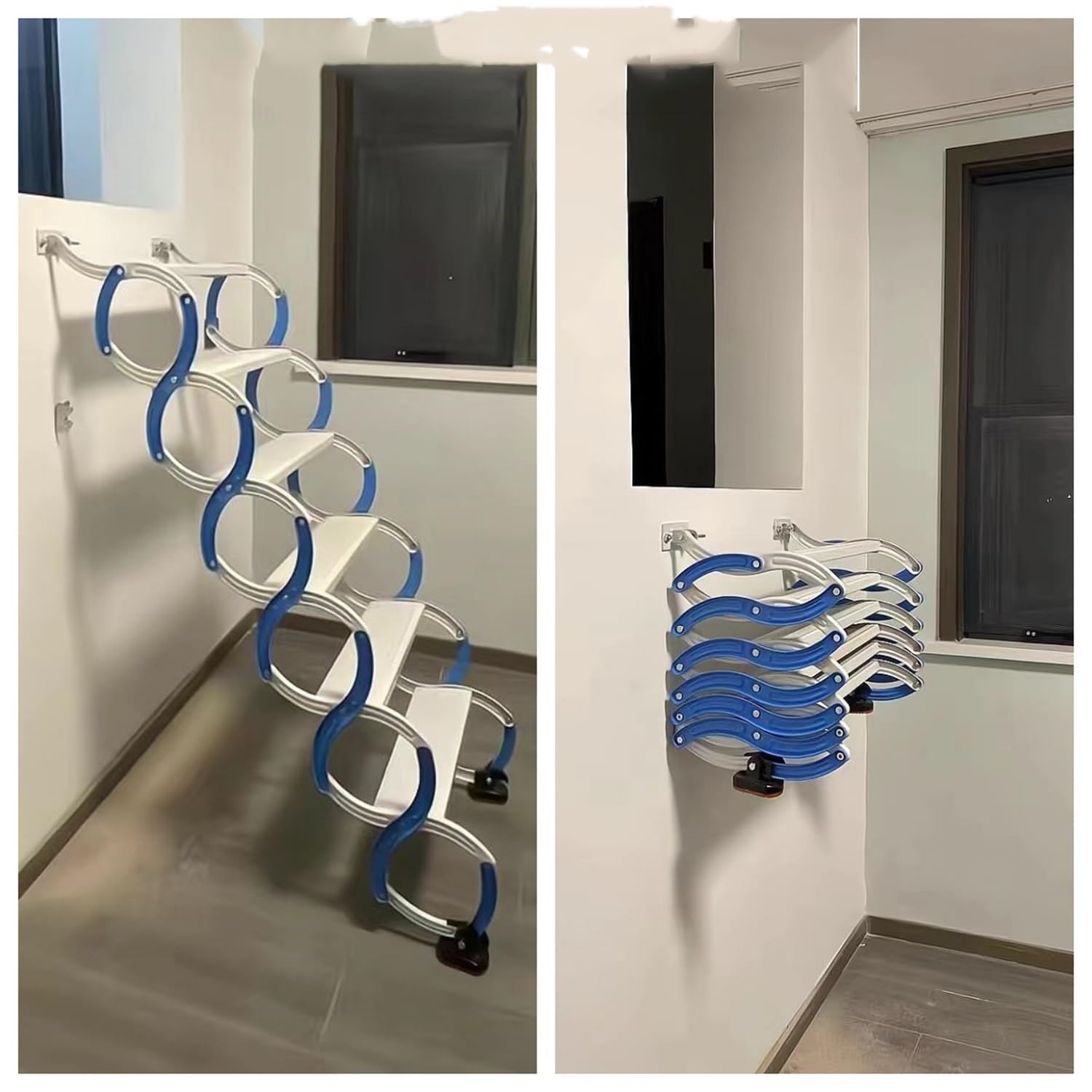 Sistema di discesa della scala retrattile per soffitta, scale telescopiche per soffitta con pedali, scala pieghevole da parete per soffitta, per uso interno ed esterno(4 steps (1m))