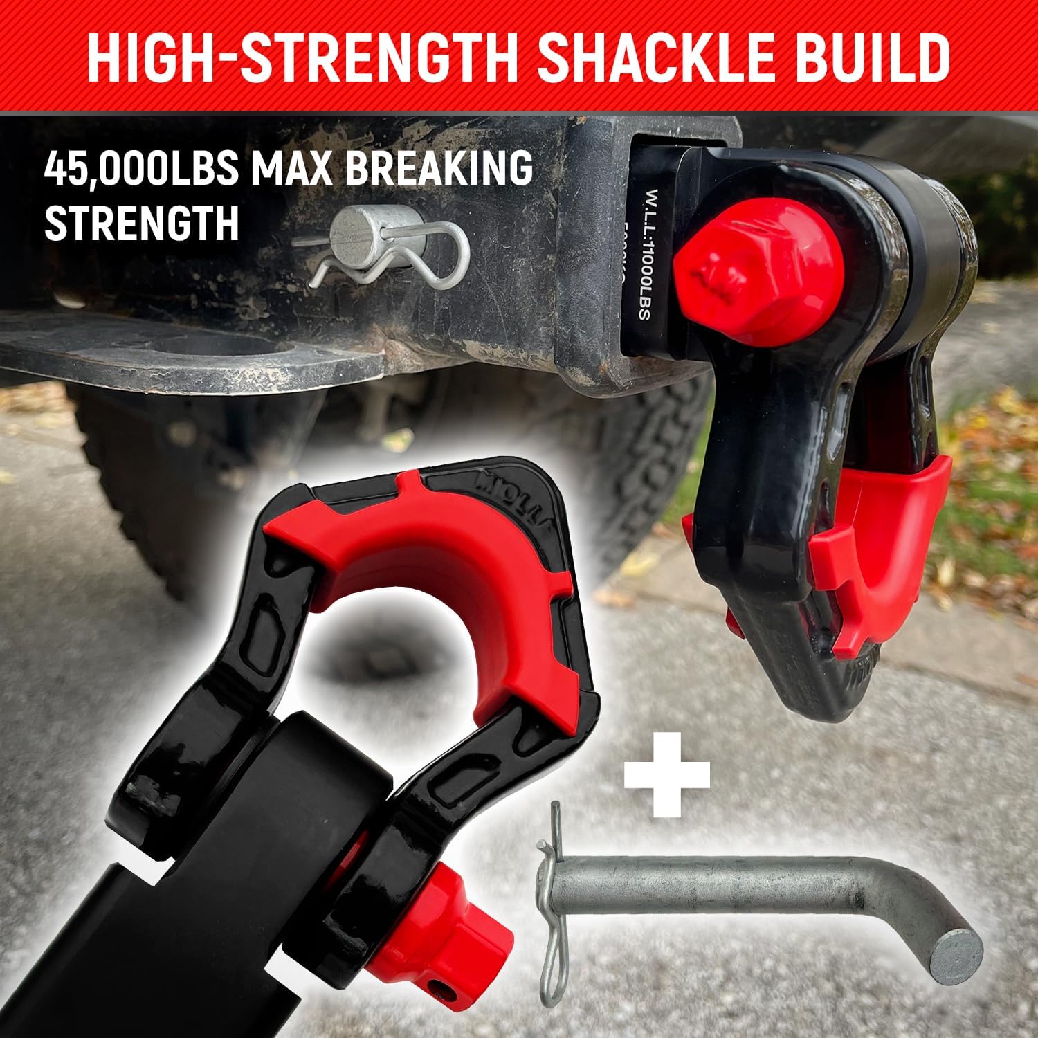 MiolleGear Shackle Hitch Receiver (Fits 2" Receivers) Best Towing Accessories for Trucks, Jeep, Toyota & More - Connect Your Miolle Tow Strap for Vehicle Recovery, Mounts to 2" Receiver Hitches