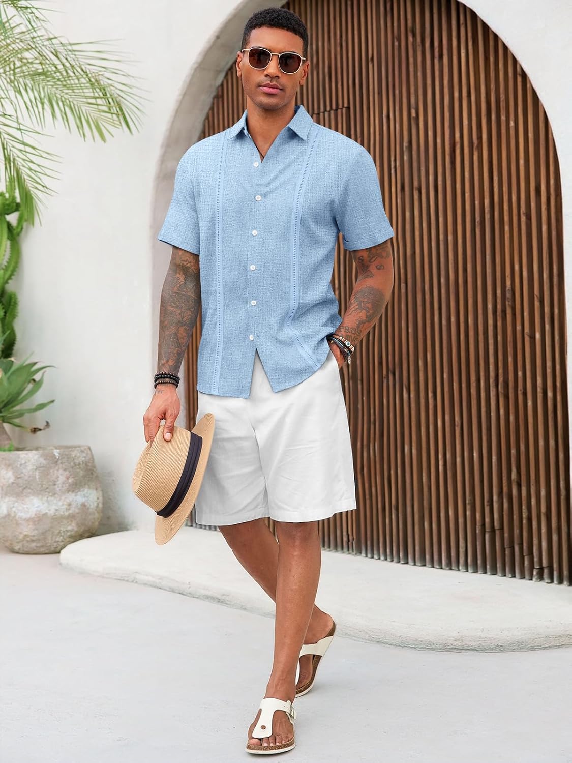 Runcati Mens Cuban Guayabera Shirts Short Sleeve Linen Casual Shirt Button Down Beach Summer Mexican Shirts - Image 4