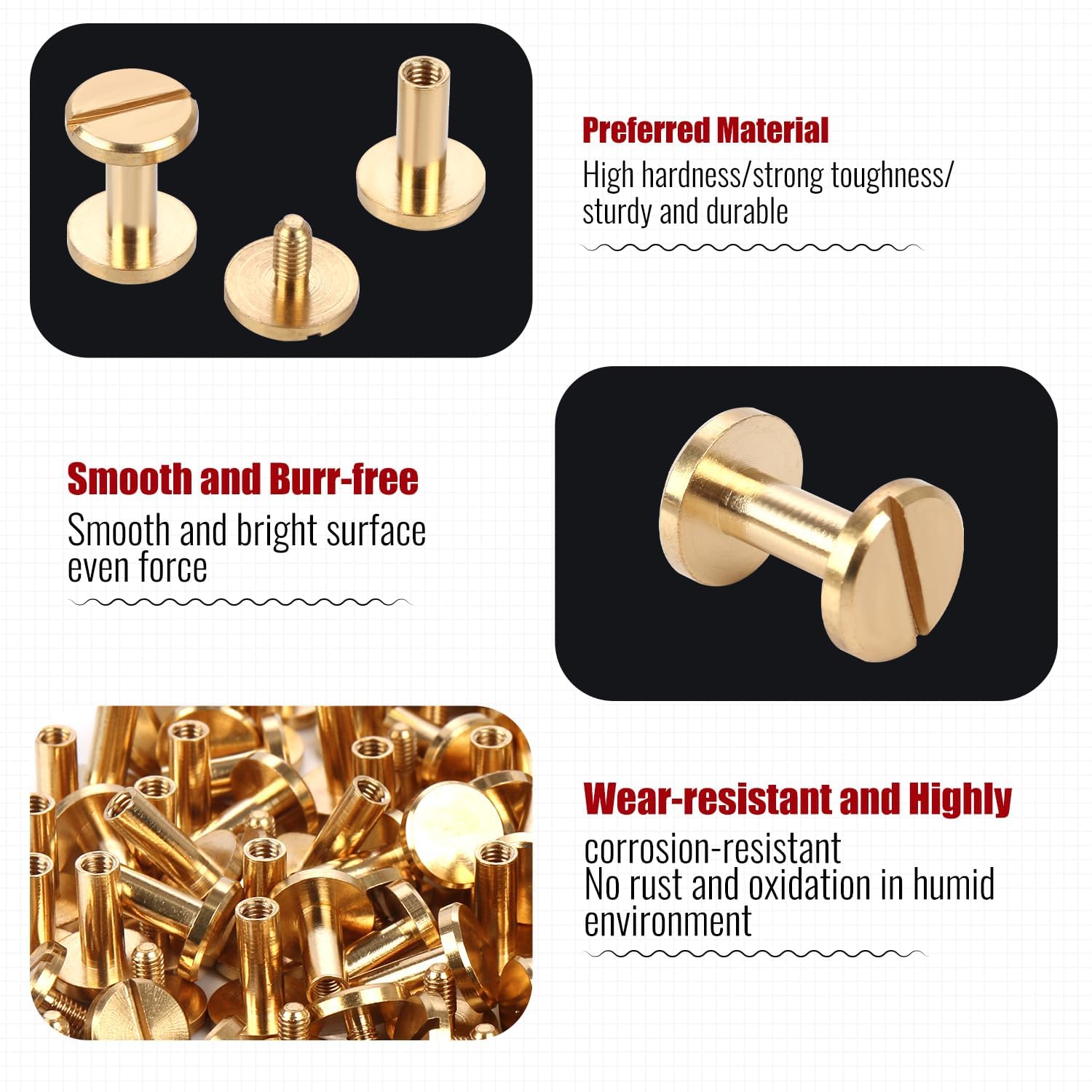 Chicago - Tornillos para encuadernación de 4 mm x 8 mm, tuercas Phillips de 10 mm, juego de encuadernación de tornillos Chicago para decoración de cuero DIY, álbumes de recortes, álbumes de fotos,