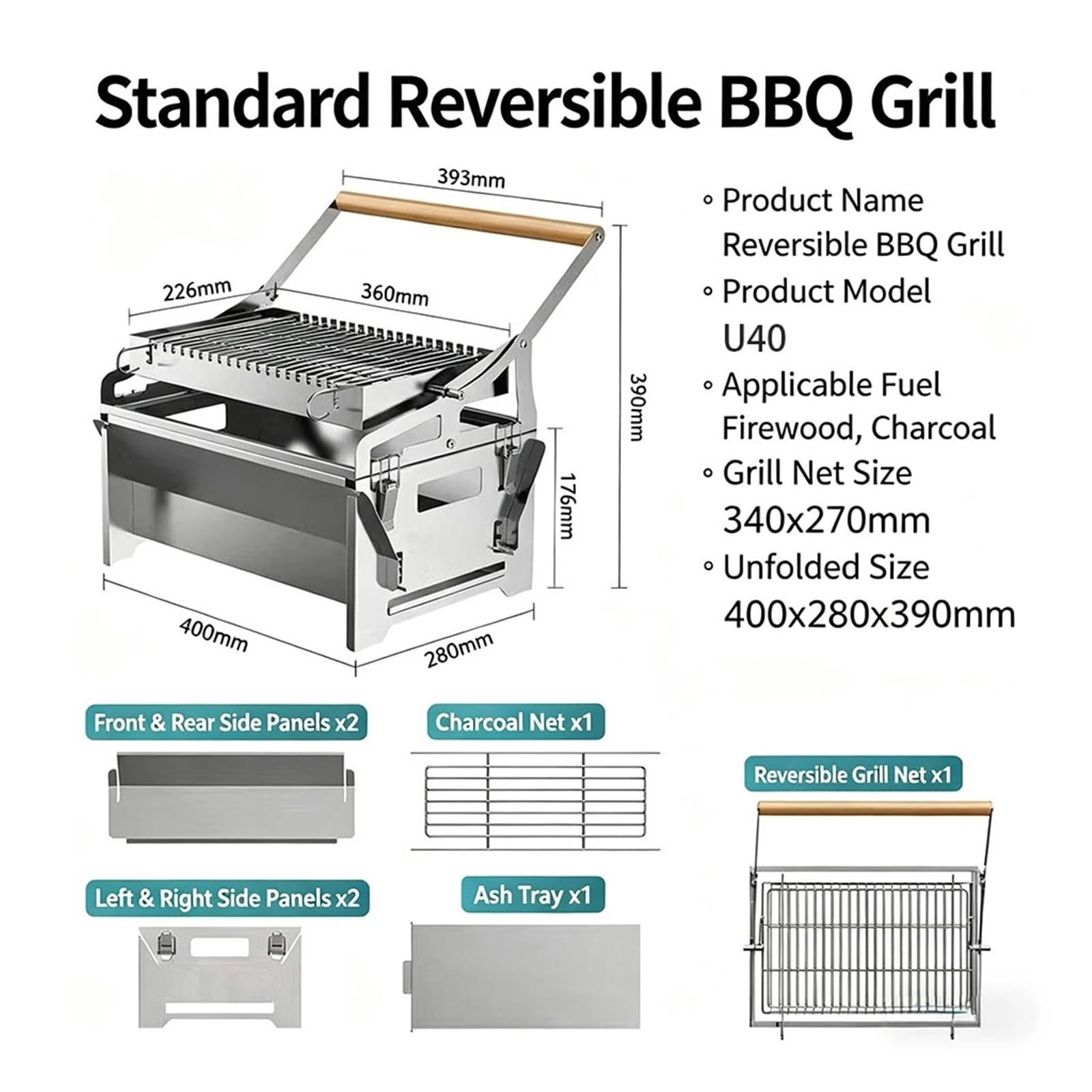 Parrilla De Carbón Plegable, Compatible Con Universal, Playa for Acampar Al Aire Libre