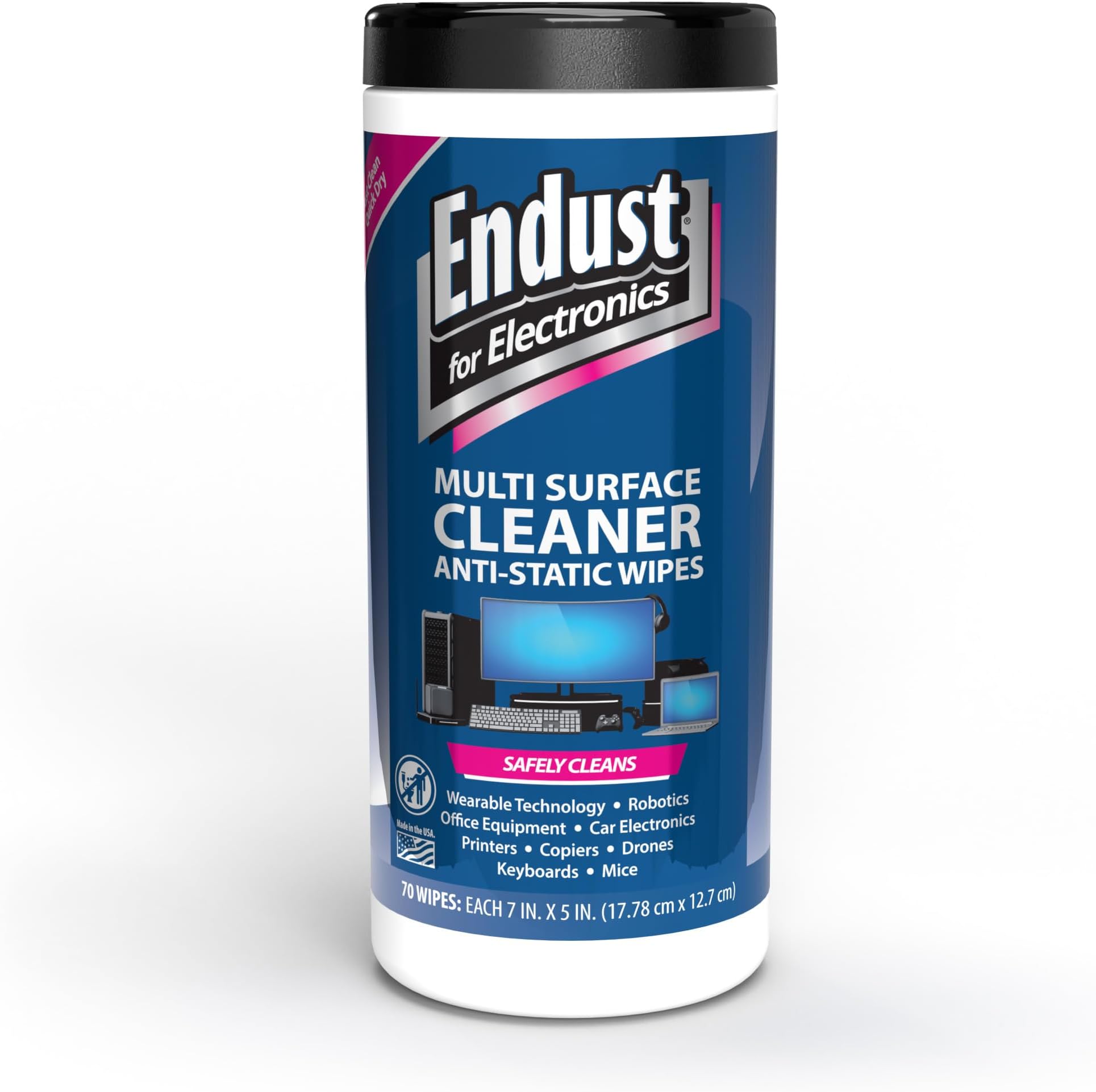Endust for Electrioncs Pop-Up, Pre-Moistened, Anti-Static & Non-Streak Screen Cleaner Wipes, 70-Count