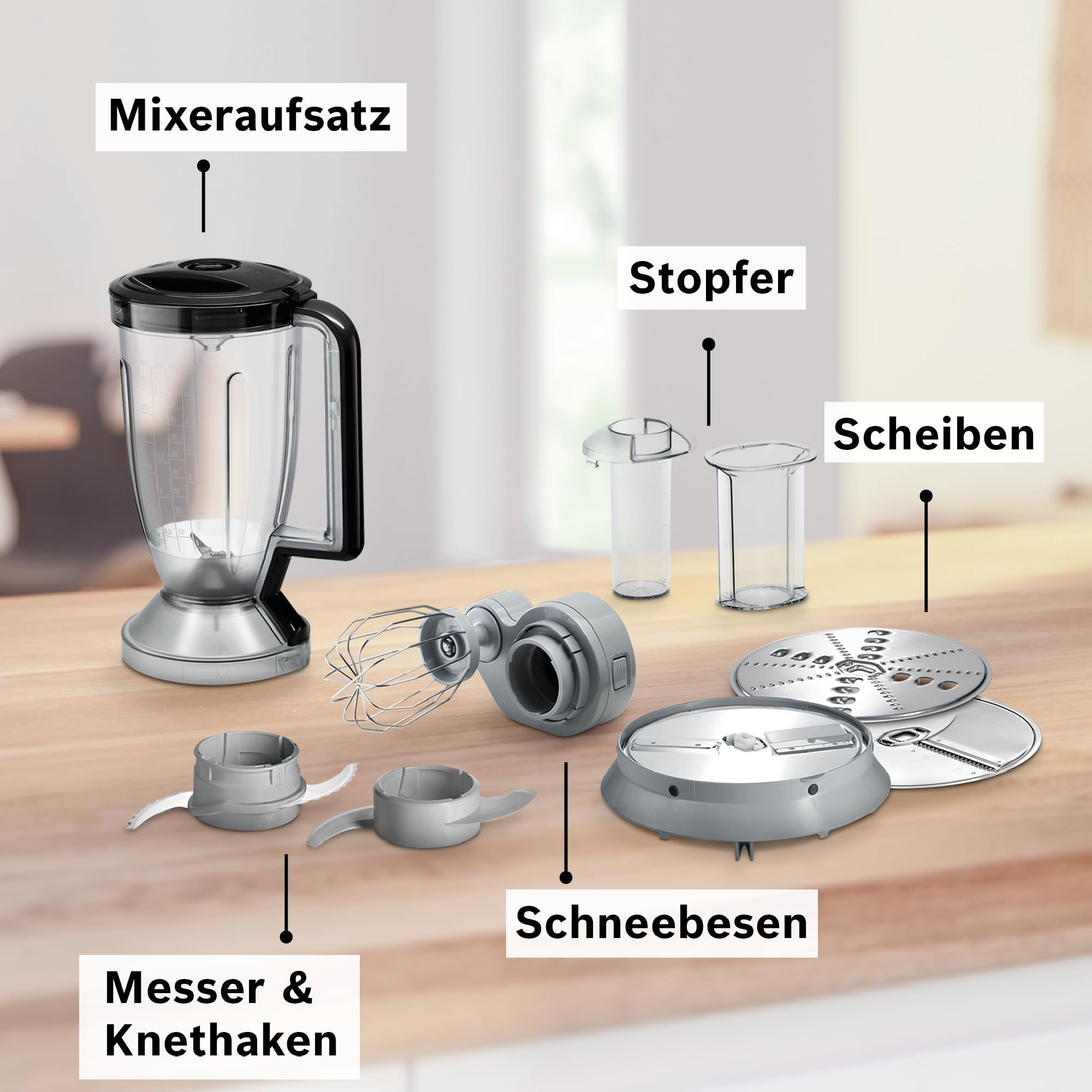 Bosch Kompakt-Küchenmaschine MultiTalent 8 MC812M814, vielseitig, XXL-Rührschüssel 3,9 L, Mixer 1,5 L, Universalmesser, Rührbesen, schneiden und raspeln (fein/grob), 1250 Watt, schwarz/edelstahl