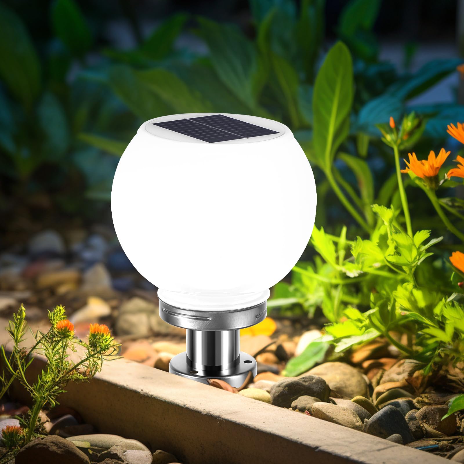 Uonlytech Posto Esterno Luce Apparecchi di Solar Powered Sfera Pilastro Luci Con Pier Mount Base Solor Prato Lampada Luce Della Sfera per Il Giardino Cancello Colonna Decorazione