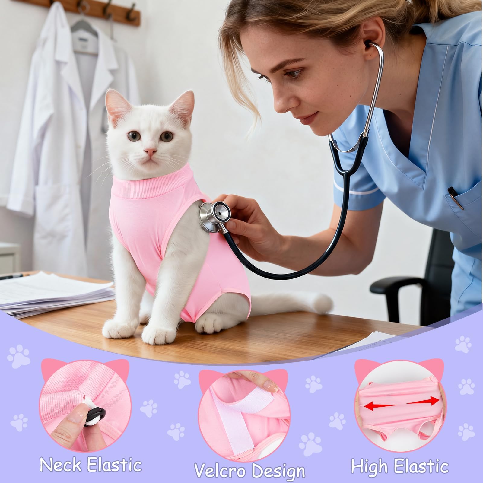 MELLIEX Tuta da Recupero per Gatti, Body Gatto Post Operatorio Sterilizzazione, Cat Recovery Suit Vestito Gatto per Impedire Leccare Ferita Addominale Dopo l'intervento Chirurgico