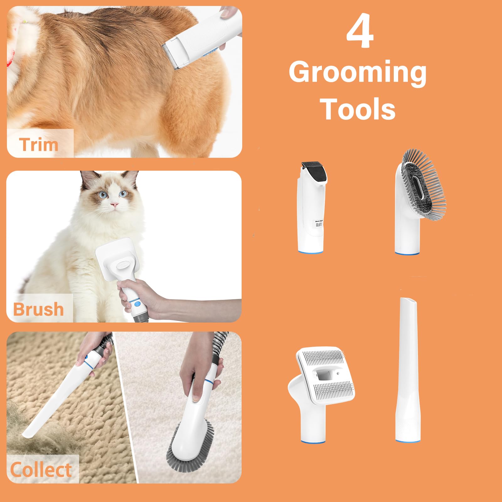 Petmolico Aspiradora de aseo de mascotas, aspiradora de pelo de perro para desprendimiento, aspiradora de peluquería de perros, removedor de pelo de mascotas, cortadora de succión de 3 niveles con