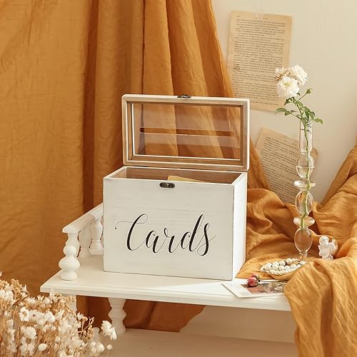 Miniatura 2 de NIKKY HOME Caja de tarjeta de regalo de boda, cajas de madera para tarjetas de boda para recepción con ranura de acabado envejecido, caja de tarjeta