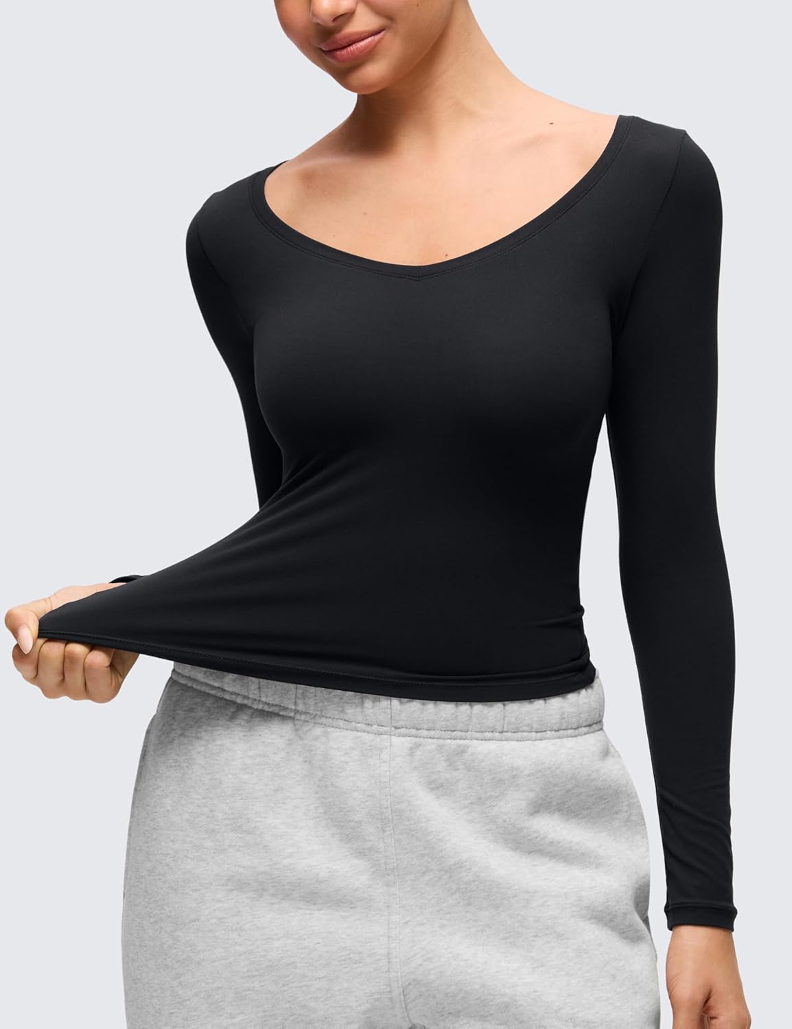 CRZ YOGA Softembrace V Neck Long Sleeve Shirts for Women - Casual Going Out Soft Comfort Tops Fitted Sexy Scoop Tees - Image 5