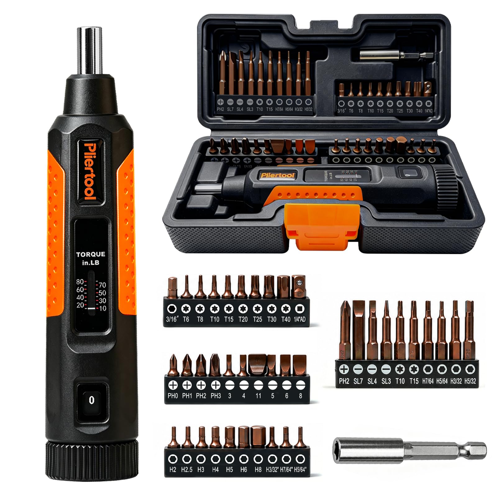 Juego de 42 destornilladores de par, destornillador de llave dinamométrica de 1/4 con puntas S2 y barra de extensión, llave dinamométrica ajustable de 10 a 80 pulgadas, kit de destornillador