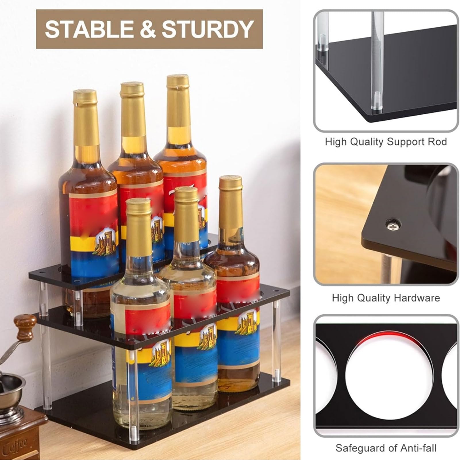 Espositore a 2 ripiani in acrilico efficiente per caffè e sciroppo per condimenti espositore per casa ristorante 32 x 19,1 x 18 cm
