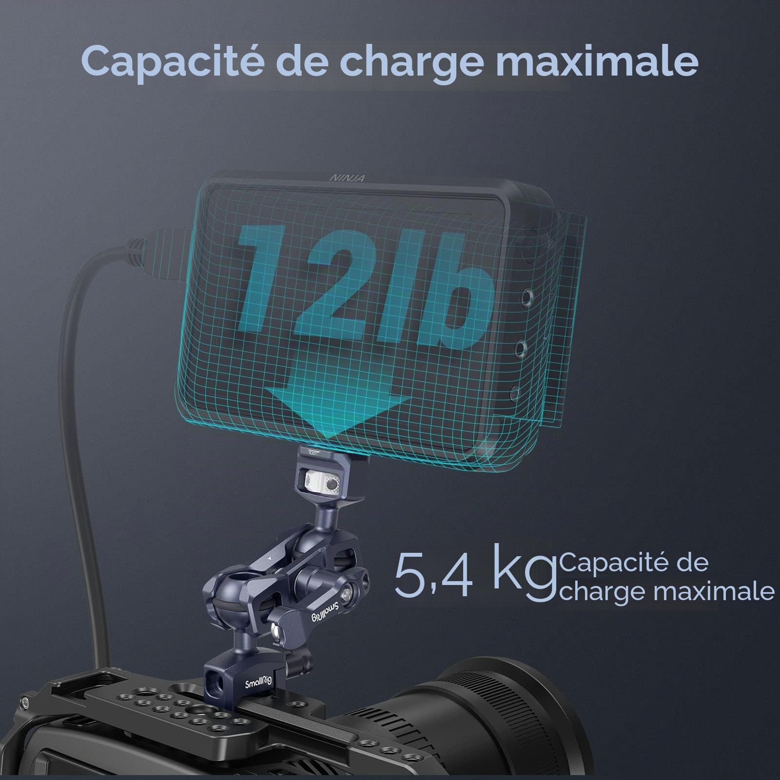 SMALLRIG Dual Ball Heads Magic Arm avec Vis 1/4"-20 et Pince NATO, Charge Maximale 13,23 lbs/6 kg, Seulement 91g, en Alliage d'Aluminium et Acier Inoxydable - 3875