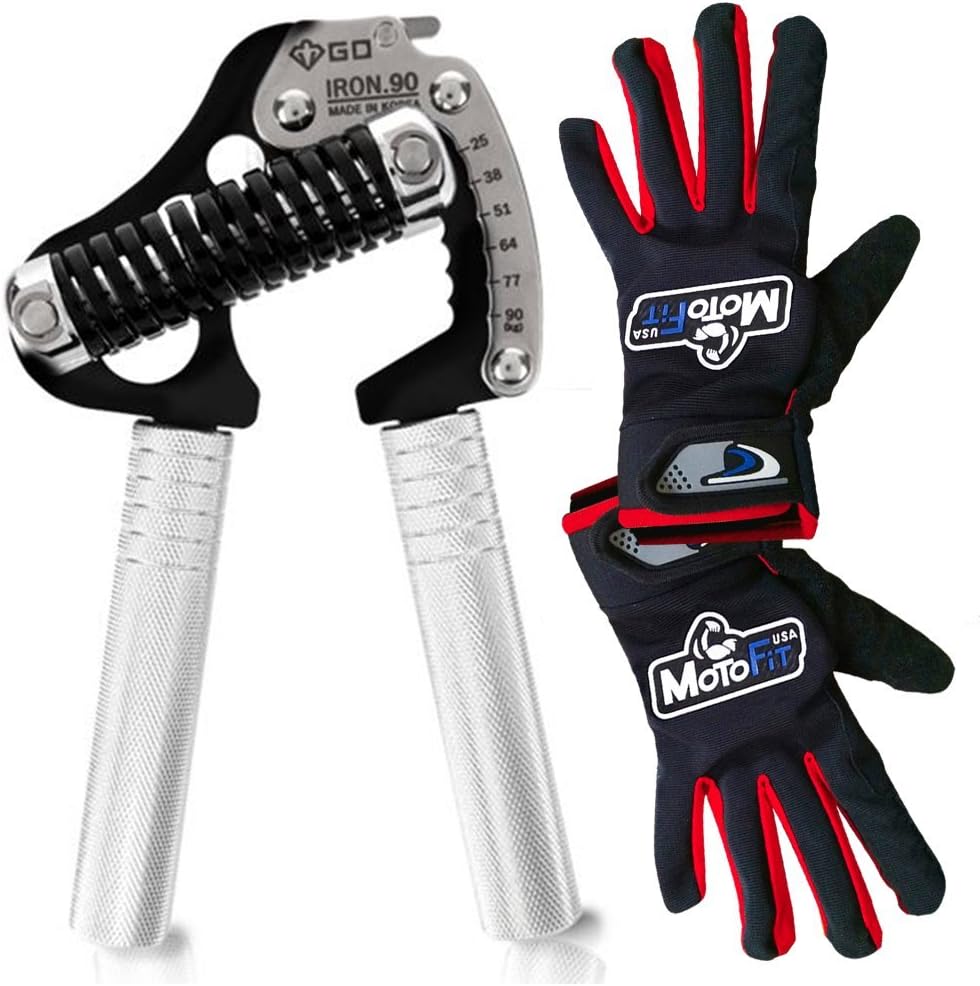 GD Iron GRIP EXT 90 Adjustable Hand Grip Strengthener (55 to 198 lb) along W/MotoFit exercise grip gloves, perfect for Musicians Athletes and Hand Rehabilitation Exercising