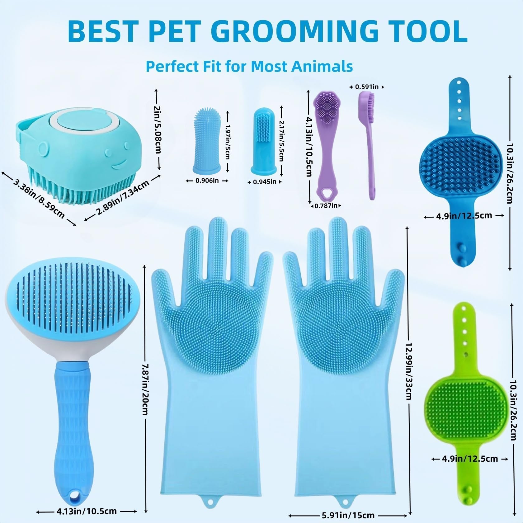 9-in-1 Pet Grooming Kit:Deshedding Brushs,Massage Gloves Brush,Silicone Finger Toothbrushes,Shampoo Bath Brushs,Slicker Brush – Complete Grooming Set for Dogs, Cats, and Small Animals