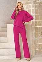 Vista 6 de Linsery Conjunto de suéter de 2 piezas para mujer, cuello alto, suéter de punto de pierna ancha, sudadera casual
