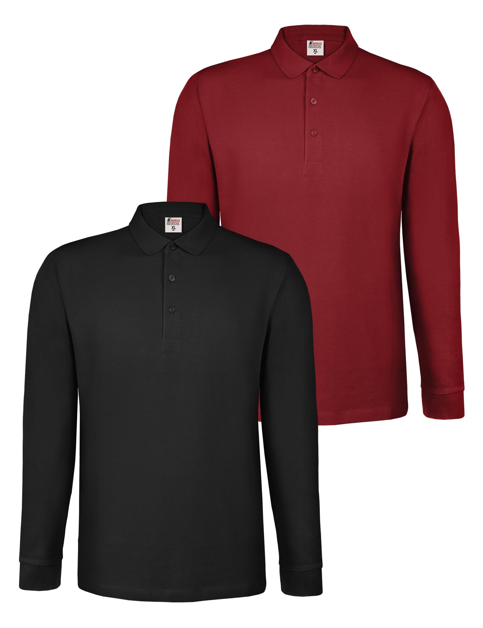 ALPIDEX Polo Męskie 2-Pak 100% Bawełna Koszulki z Długim Rękawem Jednokolorowe S M L XL XXL 3XL 4XL 5XL