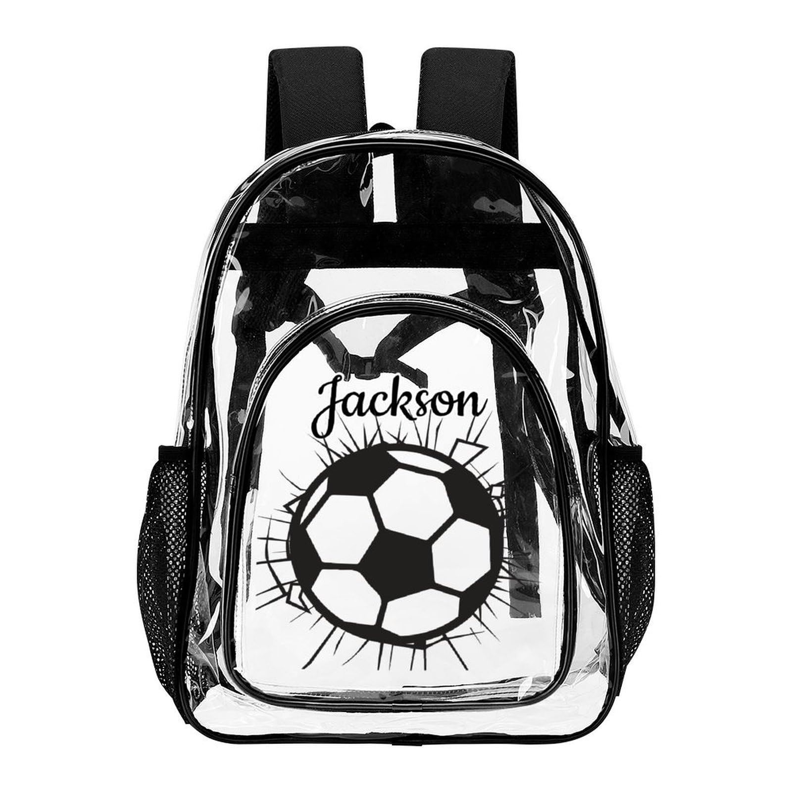fekznr Personalized Play Soccer Clear Backpack for Kids Custom School Transparent Backpack for Boys With Name Back To School Gifts for Boys Girls