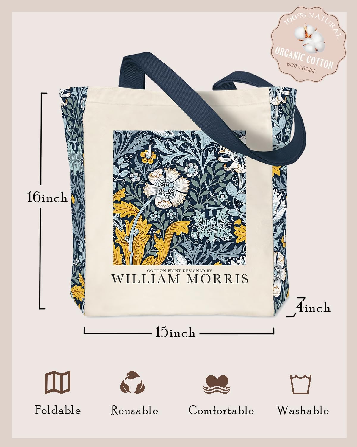 Vintage Aesthetic Canvas Tote Bag Reusable Personalized Shoulder Shopping Bag, - Image 4