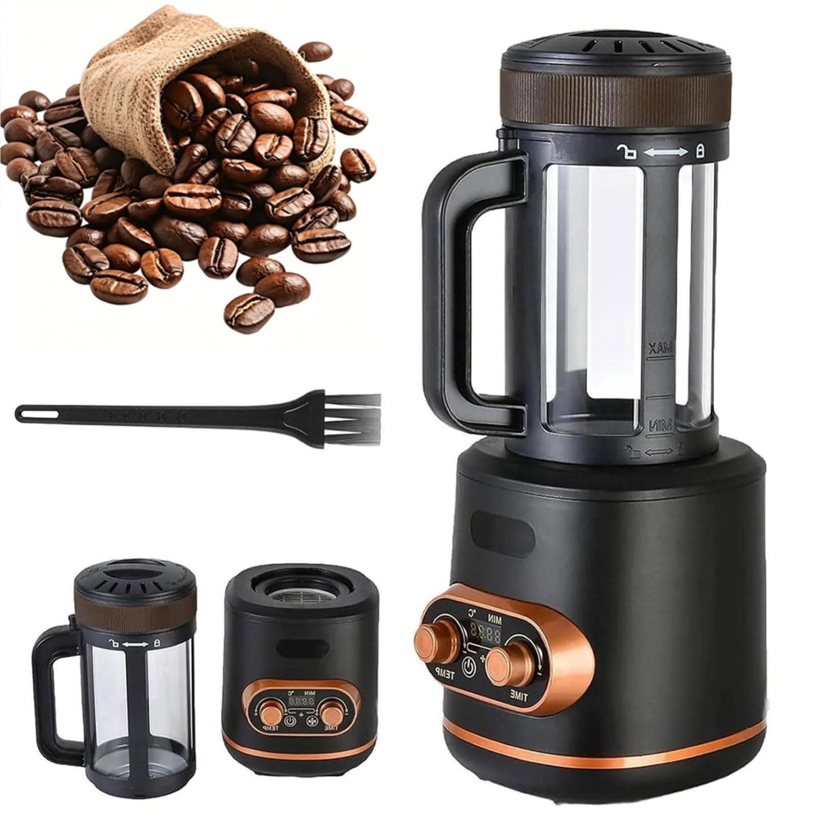 FHRKA Coffee Roaster Machine 300g, Hot Air Coffee Bean Roaster, with Adjustable Temperature & Timer, Glass Viewing Chamber
