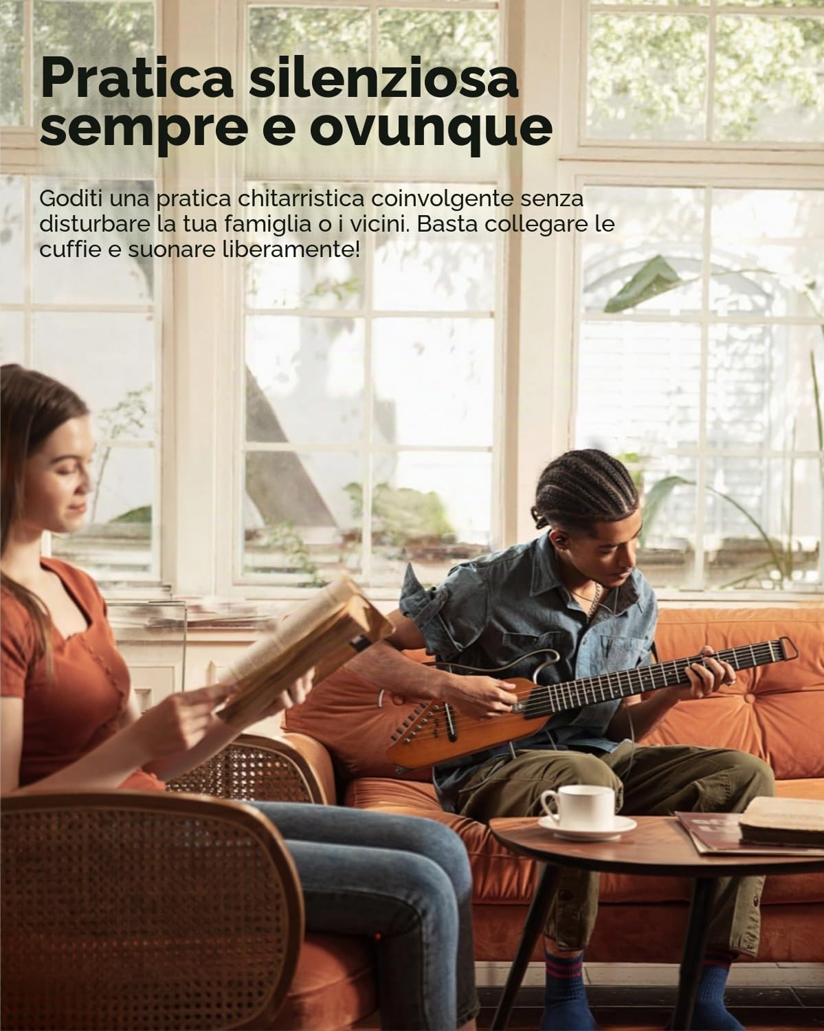 Donner HUSH-I Chitarra da viaggio elettrica acustica portatile, ultraleggera, silenziosa, mogano, borsa