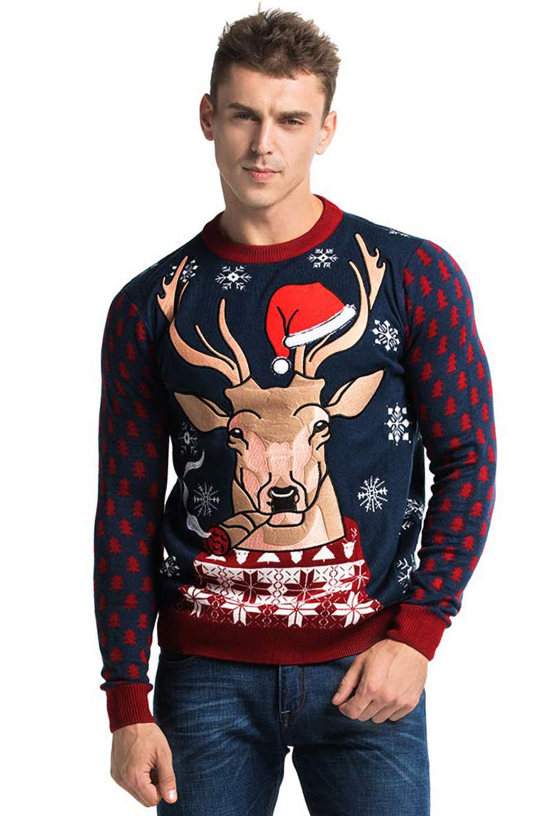 YOU LOOK UGLY TODAY Men's Ugly Christmas Jumper Funny Reindeer Xmas Sweater Top - Light up Xmas Red-18027 XL