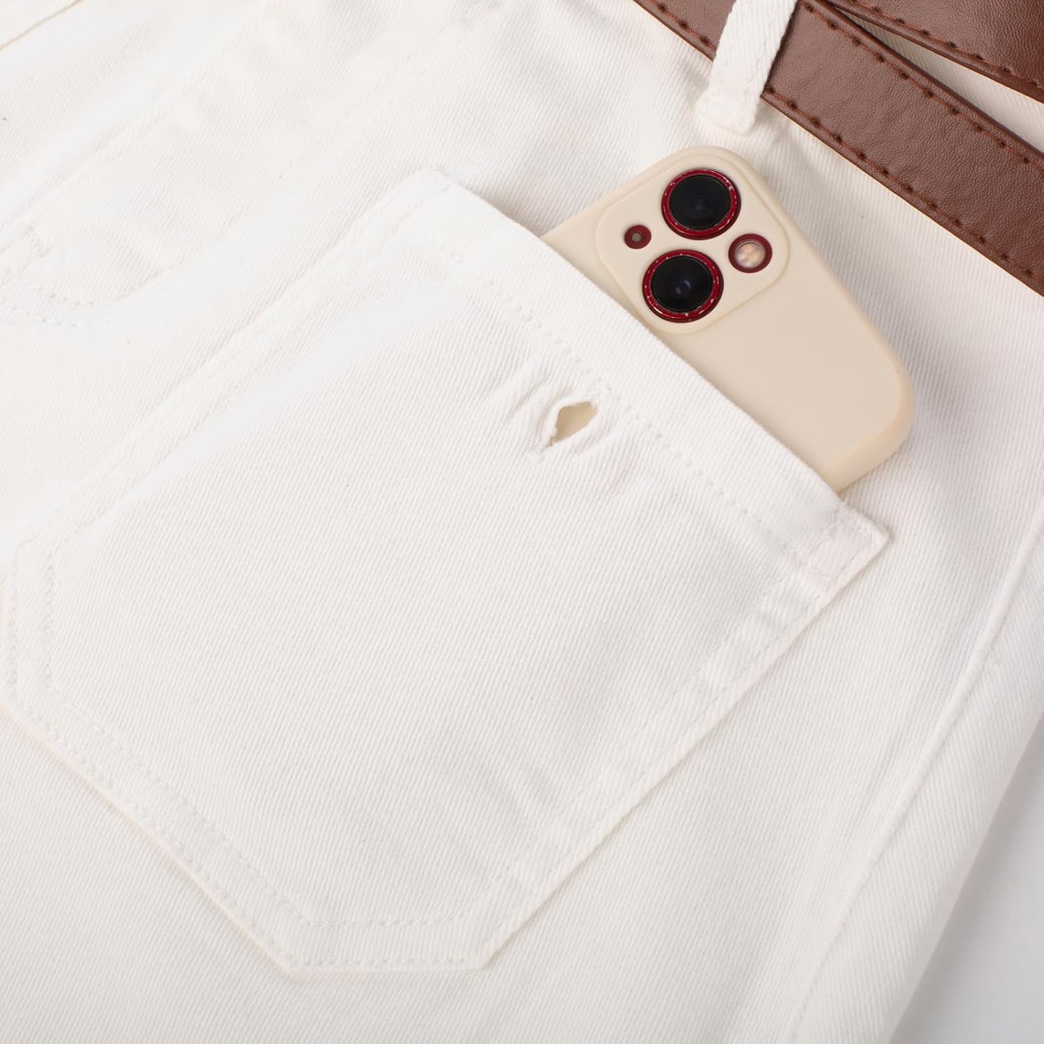 Belle Poque Denim Skirt with Belt Below Knee Length High Waisted Jean Skirts for Women - Image 4