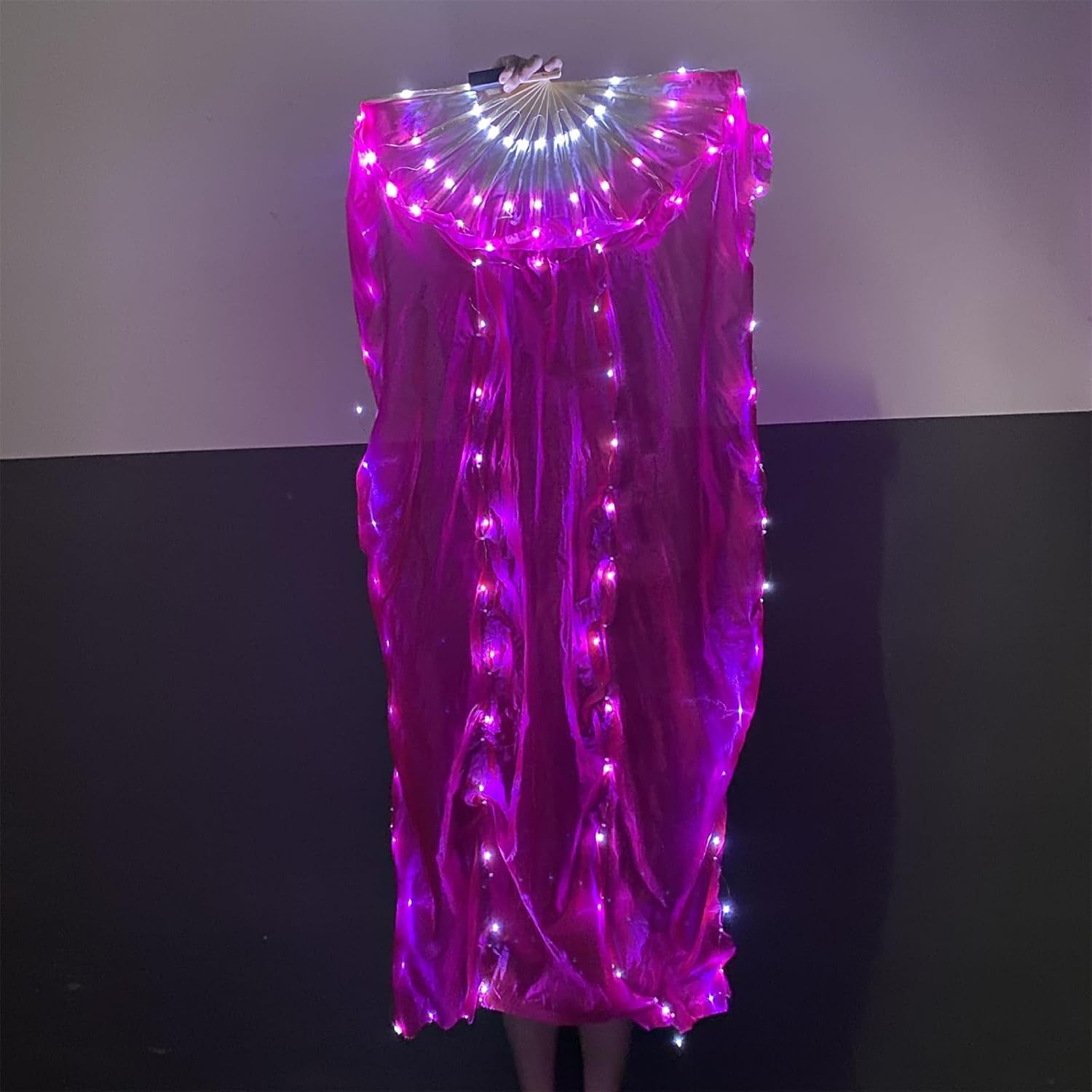 150CM Long LED Belly Dance Fan Illuminated 1PC Wood Frame for Vibranted Stage and Festival Wood Hand