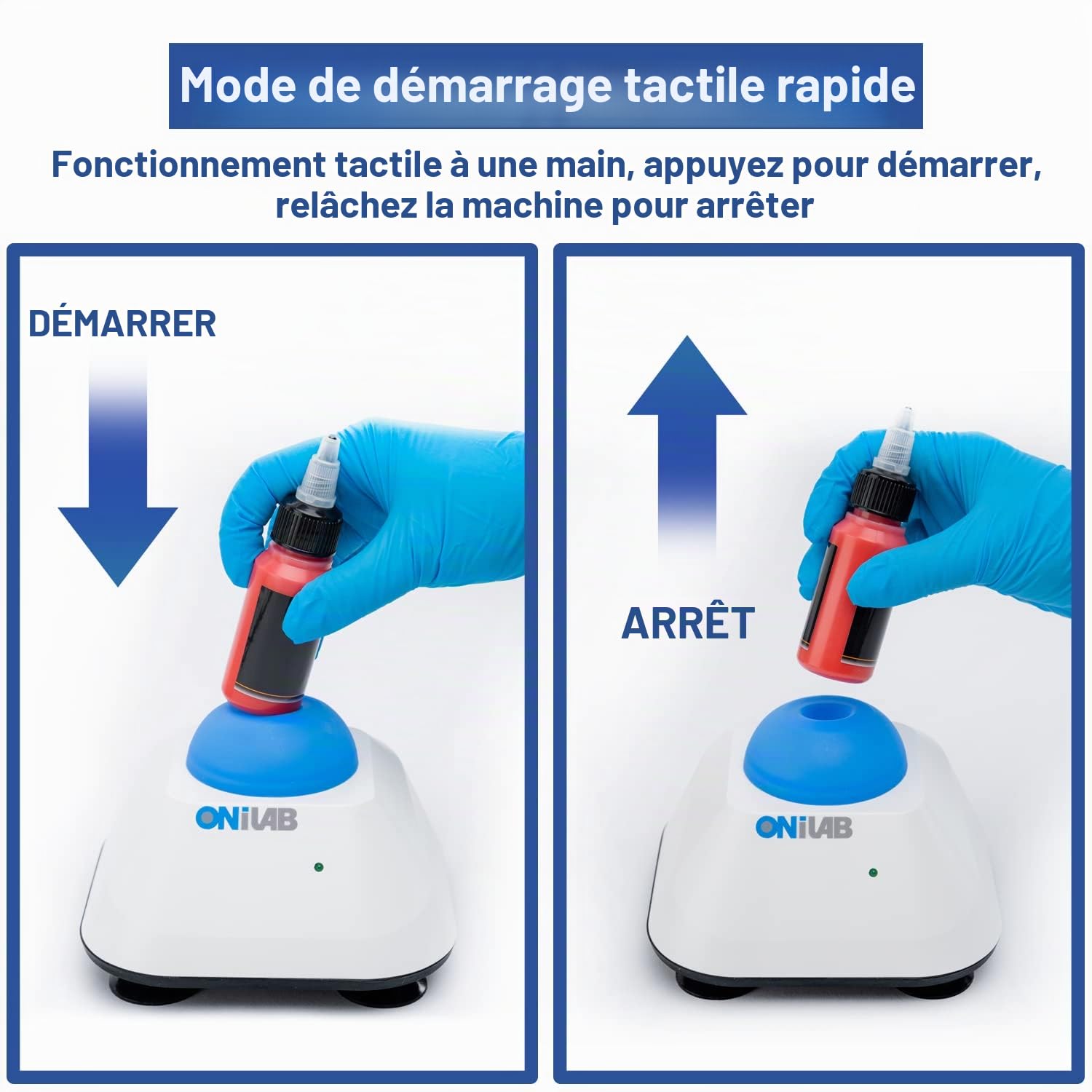 ONiLAB Mini Vortex Mixer avec fonction tactile, mélange en laboratoire, mélange de vernis à ongles, de colles pour cils et de peintures acryliques，120pcs 7/32in Balls Mixing,Bleu