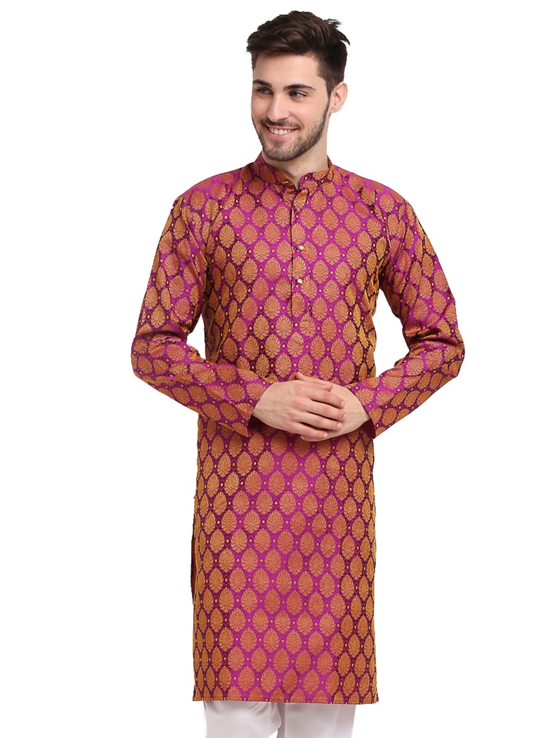 Jompers Men's Silk Blend Straight Kurta (Kko_586Pink_S_Pink_S)