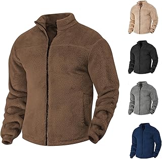 [PACMQKUM] メンズスタンドカラーフリースジャケット、スリムフィット、シンプルなデザイン、秋冬用の暖かいジップアップジャケット。 (Dark Brown,S)